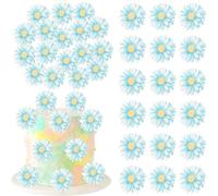 SYKYCTCY 60 Pack Edible Daisy Cupcake Toppers Edible Wafar Paper Spring Bridal Engagement Baby Shower Birthday Party Drink Toppers Anniversary Party Decorations Supplies Blue