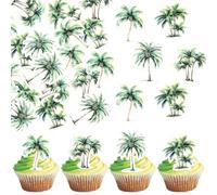 SYKYCTCY 60 Pack Edible Green Palm Tree Cupcake Topper with Coconuts Cake Topper Coconut Palm Landscape Modelr Cake Decorations for Summer Beach Theme Baby Shower Birthday Party Decorations Supplies