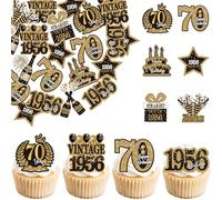 SYKYCTCY 60 Pack Edible Happy 70th Birthday Cupcake Toppers Glitter Seventy Vintage 1956 Cupcake Picks Cheers to 70 Years Decorations for Happy 70th Birthday Party Cake Decor Supplies