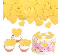 SYKYCTCY 60 Pack Edible Heart Valentines Day Cupcake Toppers Yellow Sweet Love Heart Cupcake Picks Happy Valentine's Day Cake Decorations for Valentine's Day Theme Party Supplies