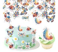 SYKYCTCY 60 Pack Edible Insect Cupcake Toppers Ladybugs Butterfly Dragonfly Caterpillar Bee Flowers Cupcake Picks Edible Insects Party Decorations Insects Theme Baby Shower Birthday Party Supplies