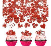 SYKYCTCY 60 Pack Edible Love Heart Cupcake Toppers Edible Heart Cupcake Picks Love You Valentine's Day Cake Decorations for Happy Valentine's Day Theme Party Supplies