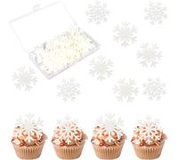 SYKYCTCY 60 Pack Edible Snowfalke Cupcake Toppers Winter Frozen Snowflake Cake Picks Decorations For Snowflake Theme Winter Wonderland Baby Shower Birthday Christmas Party Supplies White