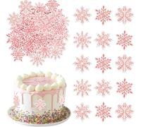 SYKYCTCY 60 Pack Edible Snowflake Cupcake Toppers Winter Frozen Snowflake Cake Picks Decorations for Snowflake Theme Winter Wonderland Baby Shower Birthday Christmas Party Supplies Pink
