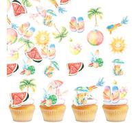 SYKYCTCY 60 Pack Edible Summer Beach Cupcake Toppers Pool Party Hawaiian Cake Picks Beach Ball Sun Umbrella Goggles Cake Decorations for Birthday Tropical Luau Party Supplies