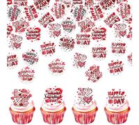 SYKYCTCY 64 Pack Edible Happy Valentine's Day Cupcake Toppers Sweet Love Cupcake Picks XOXO I Love You Decoration for Valentine's Day Theme Birthday Party Cake Decorations Supplies
