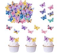SYKYCTCY 72 Pack Edible Butterfly Cupcake Toppers 3D Butterfly Cupcake Picks Realistic Butterfly Dessert Decorations for Wedding Baby Shower Themed Birthday Party Cake Decorations Mixed Size Colorful…