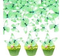 SYKYCTCY 72 Pack Edible Butterfly Cupcake Toppers Butterfly Cupcake Picks Edible Butterfly Cupcake Decorations for Butterfly Theme Baby Shower Kids Birthday Party Cake Decorations Supplies Green
