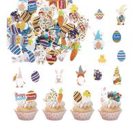 SYKYCTCY 72 Pack Edible Happy Easter Day Cupcake Toppers Wafer Paper Rabbit Happy Birthday Easter Day Cupcake Picks Bunny Cake Decorations Party Supplies