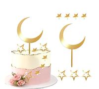 SYKYCTCY 8 Pack Moon Star Cake Toppers Acrylic Little Star Cake Picks Twinkle Star Baby Shower Cake Decorations for Baby Shower Kids Birthday Wedding Party Supplies Gold