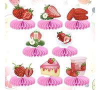 SYKYCTCY 8 PCS Strawberry Honeycomb Table Centerpieces Decorations Sweet One Strawberry Party Table Toppers Honeycomb Centerpiece for Strawberry Theme Baby Shower Berry 1st Birthday Party Supplies