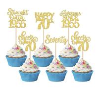 SYKYCTCY Happy 30 Pack 70th Birthday Cupcake Toppers Straight Outta 1955 Seventy Awesome Since 1955 Cupcake Picks 70 Fabulous Cake Decorations for 70th Birthday Wedding Anniversary Party Gold