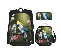 SYKzqiO Beautiful Cockatoo Bird Flower 3-Piece Backpack Set with Messenger Bag and Pouch,fit for Tourism, Mountaineering, Shopping