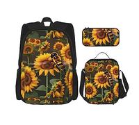 SYKzqiO bee & Sunflowers 3-Piece Backpack Set with Messenger Bag and Pouch,fit for Tourism, Mountaineering, Shopping