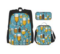SYKzqiO Beer Bubble 3-Piece Backpack Set with Messenger Bag and Pouch,fit for Tourism, Mountaineering, Shopping