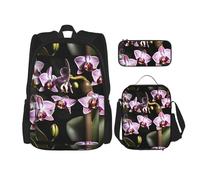 SYKzqiO Bell Orchid Pattern 3-Piece Backpack Set with Messenger Bag and Pouch,fit for Tourism, Mountaineering, Shopping