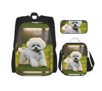 SYKzqiO Bichon Frise Dog on The Grass 3-Piece Backpack Set with Messenger Bag and Pouch,fit for Tourism, Mountaineering, Shopping
