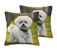 SYKzqiO Bichon Frise Dog on the grass print 2 Pack Soft Imitation Linen Pillowcases for Home Decor, with Hidden Zipper