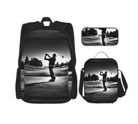 SYKzqiO Black and White Golfs 3-Piece Backpack Set with Messenger Bag and Pouch,fit for Tourism, Mountaineering, Shopping
