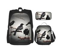 SYKzqiO Black Crow Birds on a Branch 3-Piece Backpack Set with Messenger Bag and Pouch,fit for Tourism, Mountaineering, Shopping