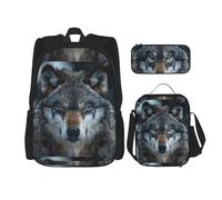 SYKzqiO Blue Eyes Wolf 3-Piece Backpack Set with Messenger Bag and Pouch,fit for Tourism, Mountaineering, Shopping