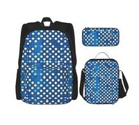 SYKzqiO Blue Polka Dot Pattern 3-Piece Backpack Set with Messenger Bag and Pouch,fit for Tourism, Mountaineering, Shopping