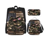 SYKzqiO Camo American Flags 3-Piece Backpack Set with Messenger Bag and Pouch,fit for Tourism, Mountaineering, Shopping
