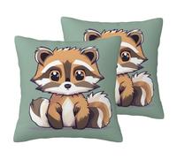 SYKzqiO Cartoon cute raccoon print 2 Pack Soft Imitation Linen Pillowcases for Home Decor, with Hidden Zipper