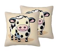 SYKzqiO Cartoon Milk Cow print 2 Pack Soft Imitation Linen Pillowcases for Home Decor, with Hidden Zipper