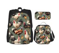 SYKzqiO Chicken and Rooster Print 3-Piece Backpack Set with Messenger Bag and Pouch,fit for Tourism, Mountaineering, Shopping