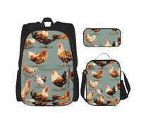 SYKzqiO Chicken Prints 3-Piece Backpack Set with Messenger Bag and Pouch,fit for Tourism, Mountaineering, Shopping
