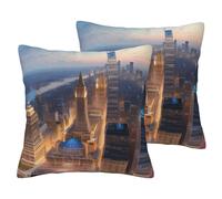 SYKzqiO city picture night print 2 Pack Soft Imitation Linen Pillowcases for Home Decor, with Hidden Zipper