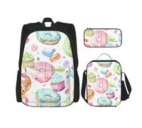 SYKzqiO Cupcakes Donuts Muffins Sugar 3-Piece Backpack Set with Messenger Bag and Pouch,fit for Tourism, Mountaineering, Shopping