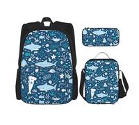 SYKzqiO Cute Blue Fish 3-Piece Backpack Set with Messenger Bag and Pouch,fit for Tourism, Mountaineering, Shopping