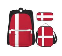 SYKzqiO Danish Flag 3-Piece Backpack Set with Messenger Bag and Pouch,fit for Tourism, Mountaineering, Shopping