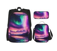 SYKzqiO Dark Northern Lights 3-Piece Backpack Set with Messenger Bag and Pouch,fit for Tourism, Mountaineering, Shopping