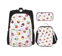 SYKzqiO Delicious Cupcakes 3-Piece Backpack Set with Messenger Bag and Pouch,fit for Tourism, Mountaineering, Shopping