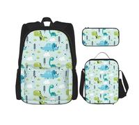 SYKzqiO Dinosaur Pattern 3-Piece Backpack Set with Messenger Bag and Pouch,fit for Tourism, Mountaineering, Shopping