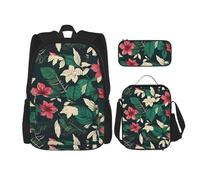 SYKzqiO Flower Leaf 3-Piece Backpack Set with Messenger Bag and Pouch,fit for Tourism, Mountaineering, Shopping