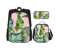 SYKzqiO Fresh Banana Leaves 3-Piece Backpack Set with Messenger Bag and Pouch,fit for Tourism, Mountaineering, Shopping