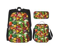SYKzqiO Fresh Fruits and Vegetables 3-Piece Backpack Set with Messenger Bag and Pouch,fit for Tourism, Mountaineering, Shopping