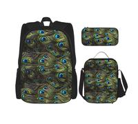 SYKzqiO Fresh Peacock 3-Piece Backpack Set with Messenger Bag and Pouch,fit for Tourism, Mountaineering, Shopping