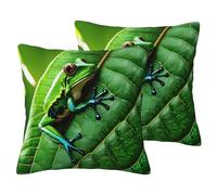 SYKzqiO Frog Leaves print 2 Pack Soft Imitation Linen Pillowcases for Home Decor, with Hidden Zipper
