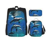 SYKzqiO Funny Animal Dolphin 3-Piece Backpack Set with Messenger Bag and Pouch,fit for Tourism, Mountaineering, Shopping