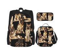 SYKzqiO German Shepherd Dog 3-Piece Backpack Set with Messenger Bag and Pouch,fit for Tourism, Mountaineering, Shopping