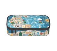 SYKzqiO Greece Map Print Large Capacity Pencil case Storage Bag, fit for Stationery and Cosmetics, Unisex