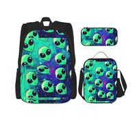SYKzqiO Green Aliens 3-Piece Backpack Set with Messenger Bag and Pouch,fit for Tourism, Mountaineering, Shopping