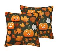 SYKzqiO Happy Thanksgiving Day Pumpkin print 2 Pack Soft Imitation Linen Pillowcases for Home Decor, with Hidden Zipper