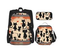 SYKzqiO Happy Walking Kitty 3-Piece Backpack Set with Messenger Bag and Pouch,fit for Tourism, Mountaineering, Shopping