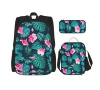 SYKzqiO Hawaii Red Flower 3-Piece Backpack Set with Messenger Bag and Pouch,fit for Tourism, Mountaineering, Shopping